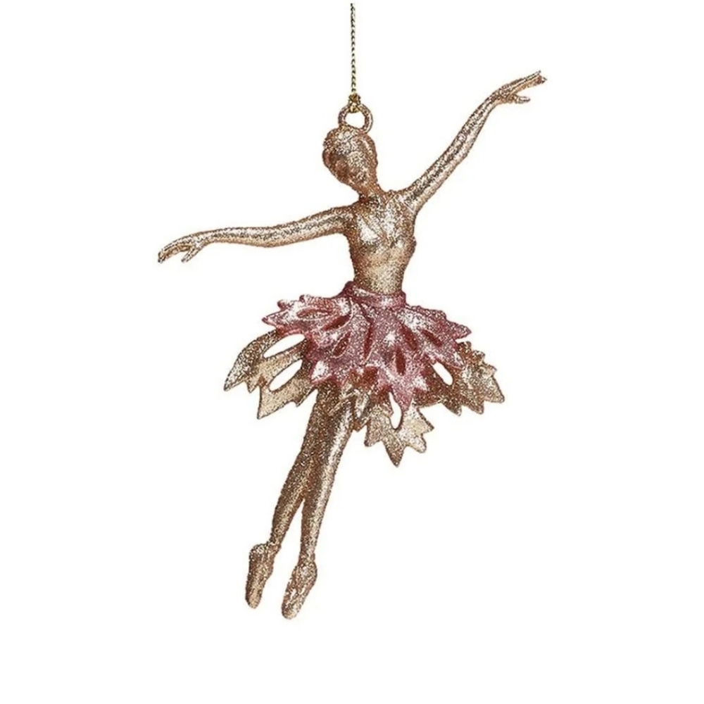 GOLD BALLERINA WITH PINK TUTU ORNAMENT